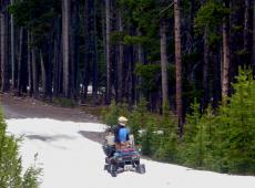 Residual snow drifts in June create challenges for accessing Tenderfoot Creek Experimental Forest. ATVs with snow track are often required.