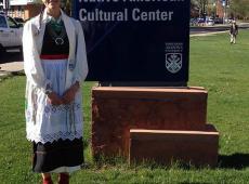 IRC team member Dr. Serra Hoagland wears the regalia of her tribe, the Laguna Pueblo, during the 2016 Native American convocation ceremony at Northern Arizona University, where she received her Ph.D.