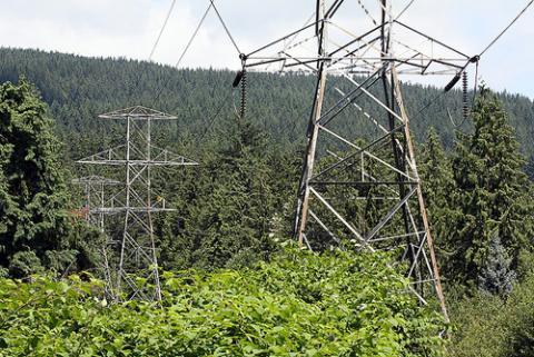 Image of power transmission line in natural setting.