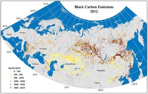 MODIS-detections of burned area in Northern Eurasia in 2010 are used in the simulation model